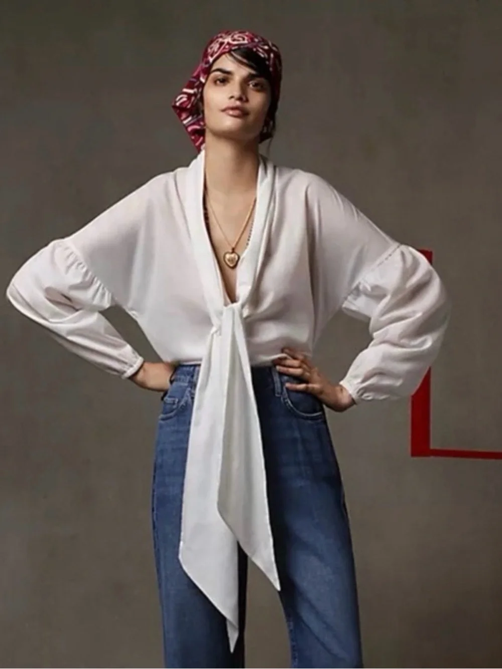 Anthropologie White Bow-Tie Puff Sleeve Blouse
